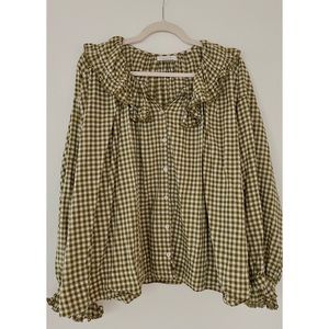 Doen Seychelle blouse in olive gingham